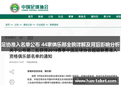 足协准入名单公布 44家俱乐部全貌详解及背后影响分析