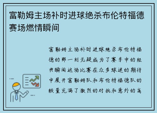 富勒姆主场补时进球绝杀布伦特福德赛场燃情瞬间